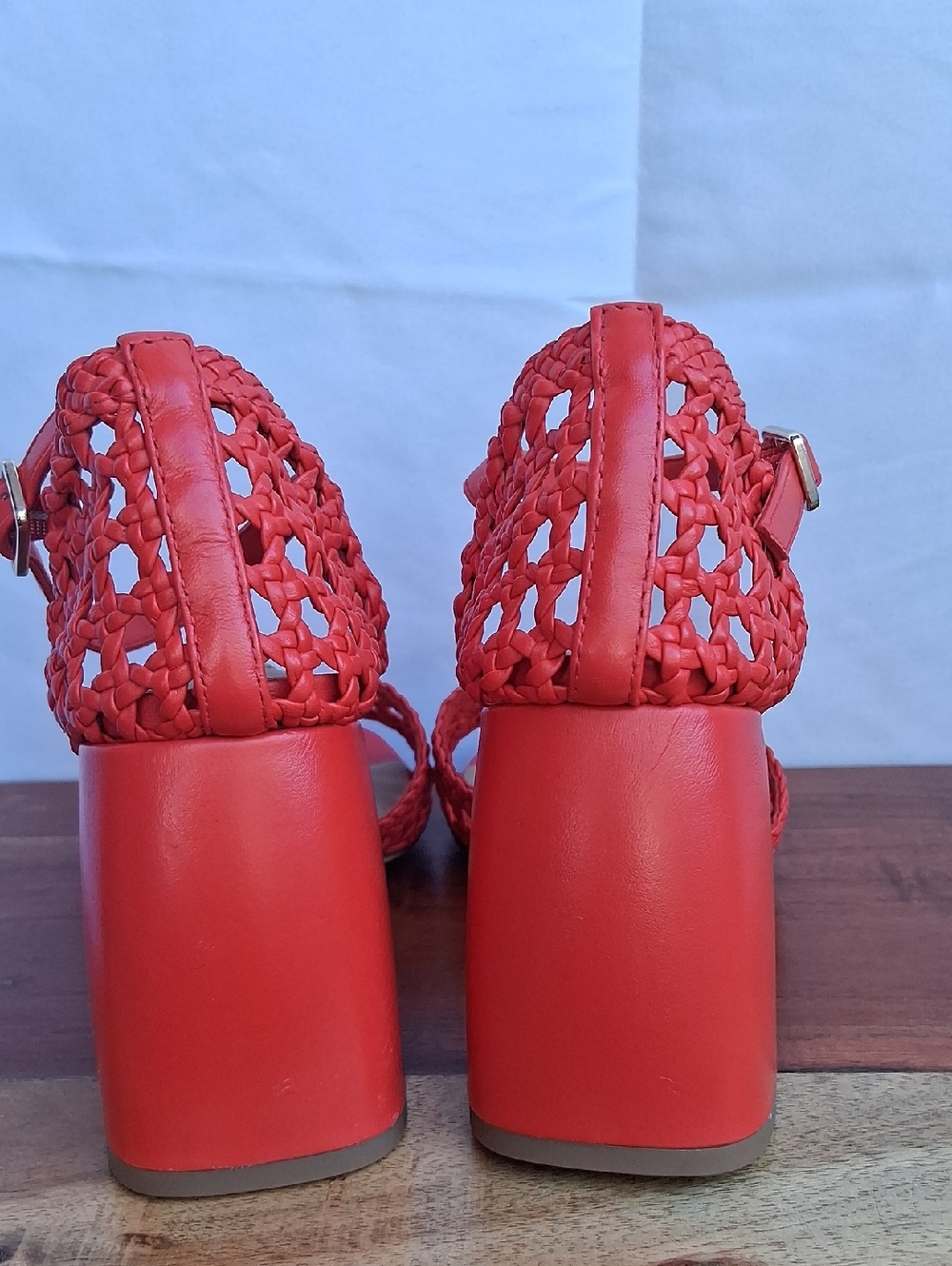 ANTONIO MELANI Red Braided Block Heel Sandals 7.5 - Picture 6 of 12